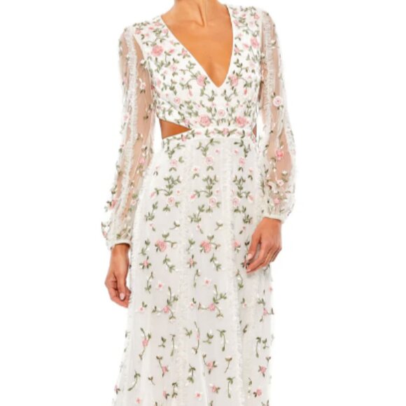 MAC DUGGAL 70159 LONG SLEEVE EMBELLISHED CUT A-LINE IVORY MULTI GOWN sz 4 - Picture 4 of 5